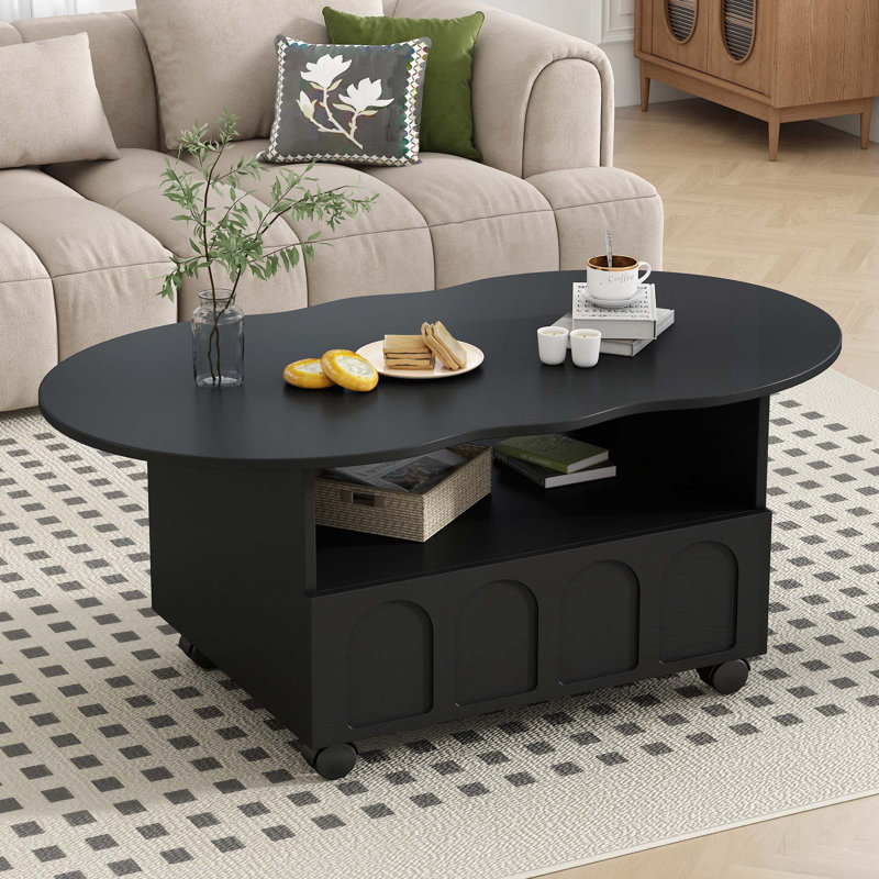 Table basse à tiroir avec 2 roues de frein, Black