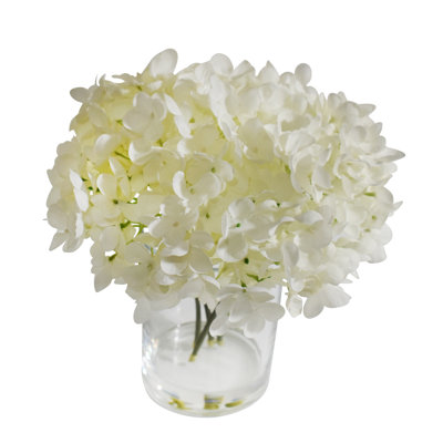 Hydrangea Centerpieces In Glass Vase With Faux Water
