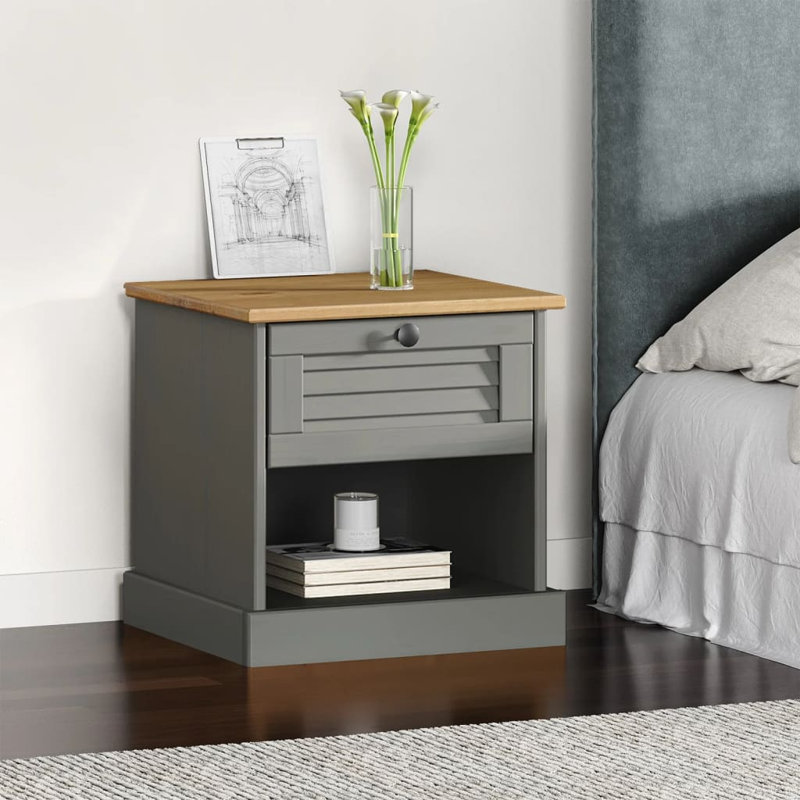 Hurhula Bedside Cabinet VIGO 42x35x42 cm Solid Wood Pine, Grey