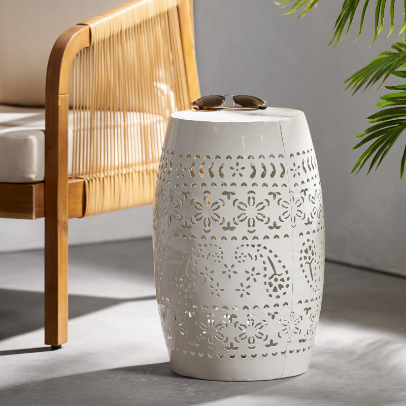 Table d'appoint d'extérieur en métal, Blanc