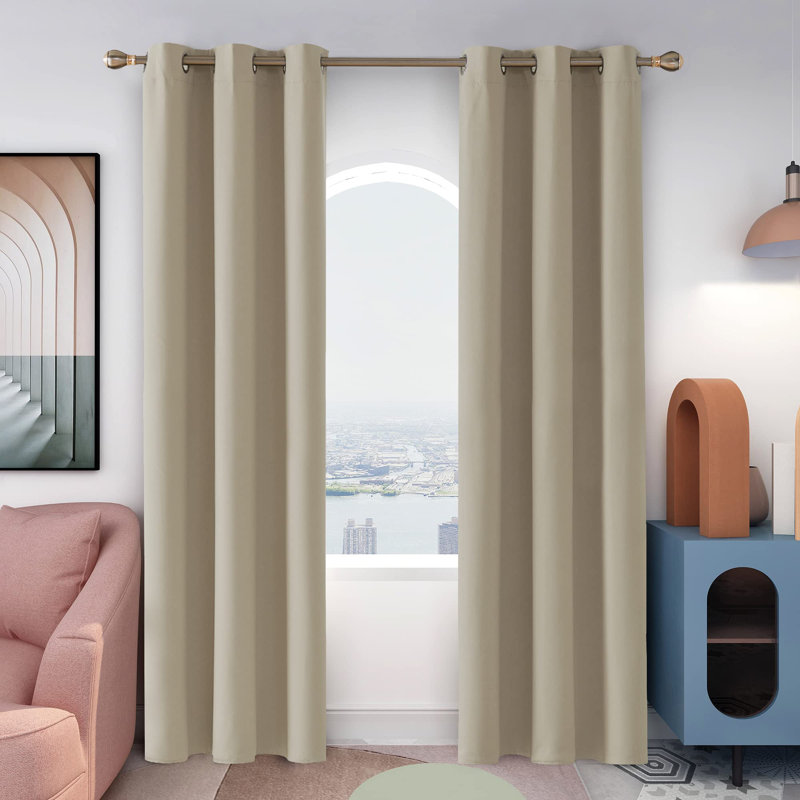 Thermal Insulated Room Darkening Grommet Curtain Panels (Set of 4), Beige, 42" W x 95" L