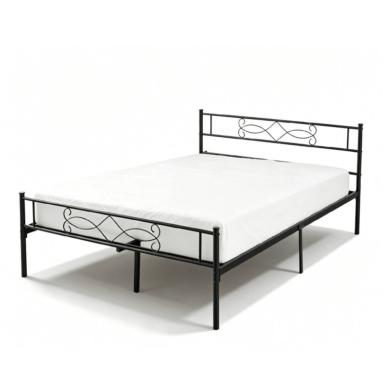 Lit plateforme simple en métal Abigael, Lit double, Noir