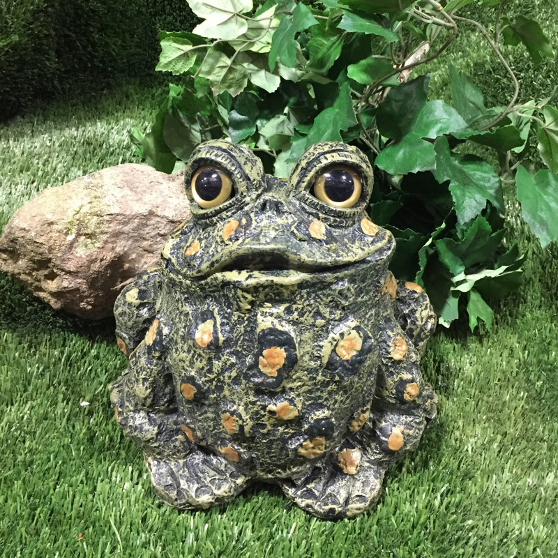 Statue de jardin fantaisiste crapaud «Stretch», H 15,5 po x l 14,5 po x P 11,75 po, Vert, 1