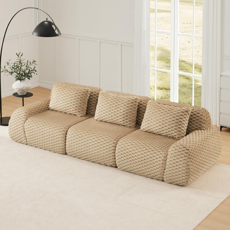 Canapé modulaire moderne 114 po pour salon, 3, Light Camel, H 33,1 po x l 114,2 po x P 41,3 po