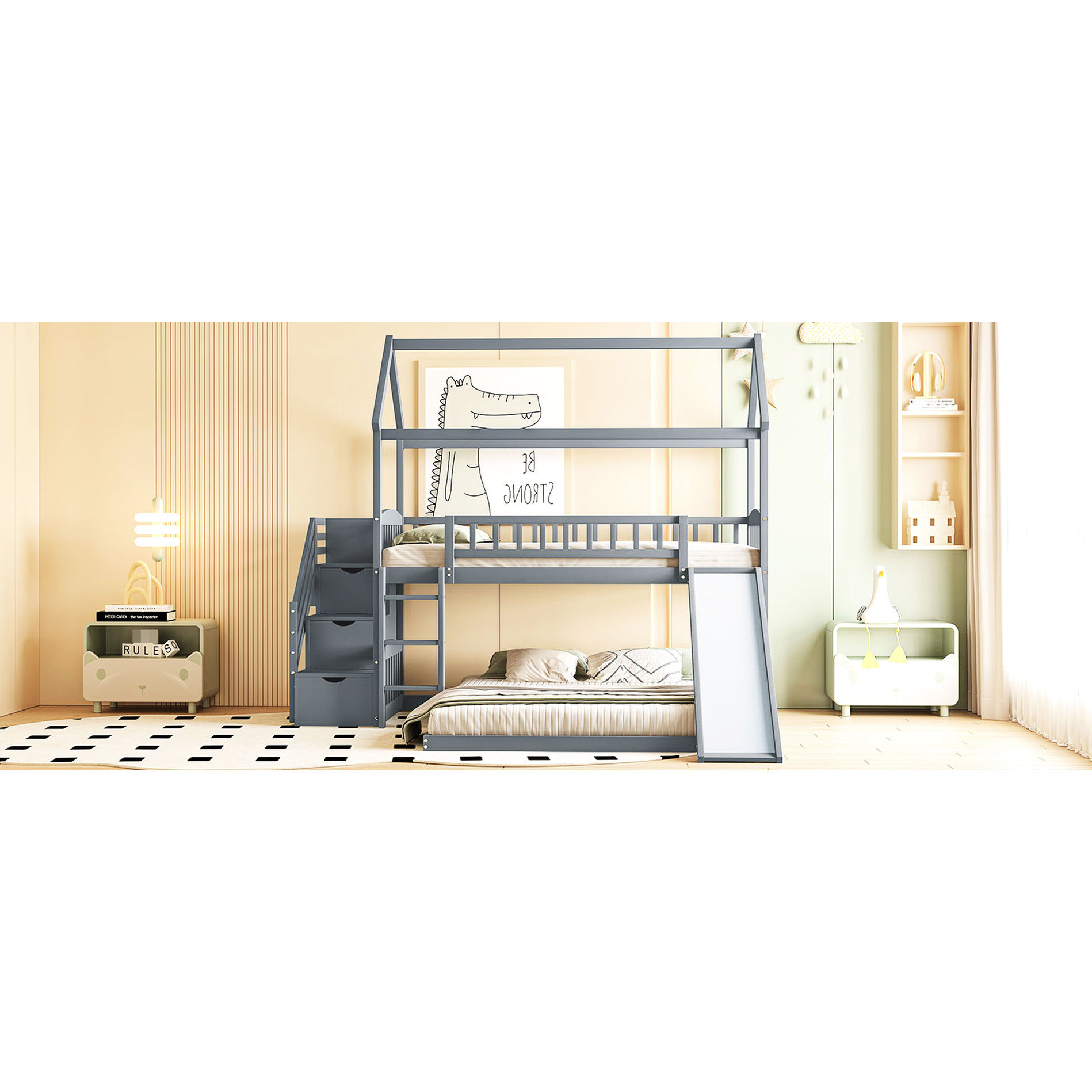 Alwyn Home Twin Over Bunk Bed With Slide - Provide A Cozy Sleeping Area ...