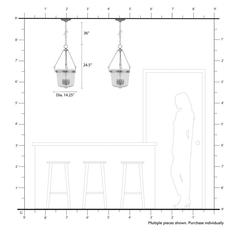 Luminaire suspendu pot 4 lumières Akia, Bronze, H 24,5 po x l 14,25 po x P 14,25 po