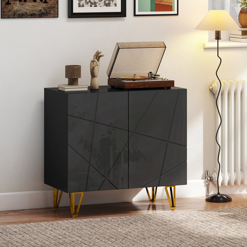 HOMCOM Storage Cabinet, High Gloss Sideboard, with Adjustable Shelf, Black