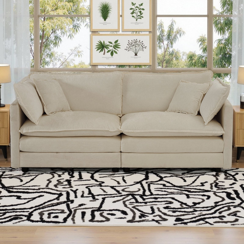 Chenille Upholstered Sectional Sofa Set Modular 2-Seater Loveseat Couch with 2 Ottomans and Pillows for Living Room Furniture