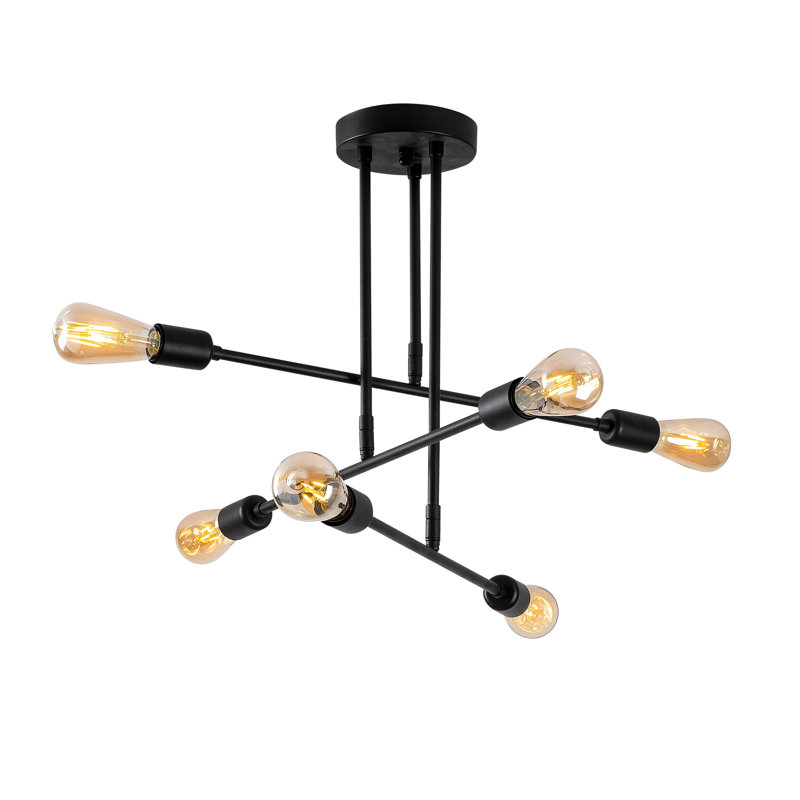 Industrial Black Chandelier, 6-Light Design, 29.5 x 29.5 x 19.7 inches | Durable Iron Body, Max 40W E27 Sockets | Elegant Solid Color, Perfect for Dining Room & Living Spaces | IP20 Rated, Stylish Home Lighting Solution