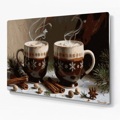 Lait de Noël dans des tasses festives, art mural en métal noir