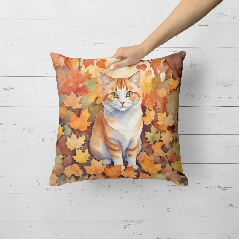 Coussin Manx Cat in Fall Leaves, Carré 18 po