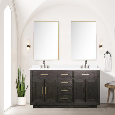 Meuble-lavabo double avec surface en marbre de culture - structure en bois massif avec fermeture en douceur et cadre de salle de bain 22 assemblé