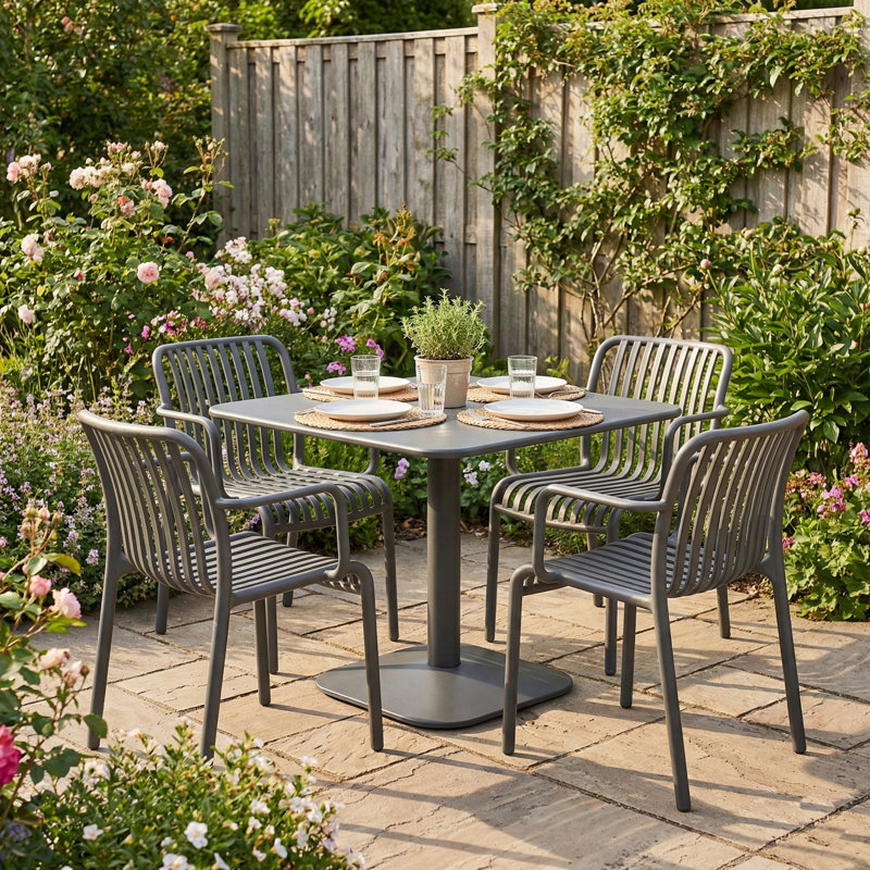 4 - Person Steel Dining Set, Grey, Grey
