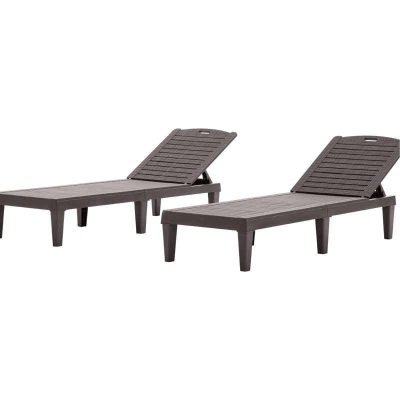 2 chaises longues d'extérieur American Design, brun foncé, 5 positions réglables, résine de polypropylène imperméable, courbées ergonomiques et faciles à déplacer pour les chaises longues de plage et de bord de mer brunes de 2, niveau