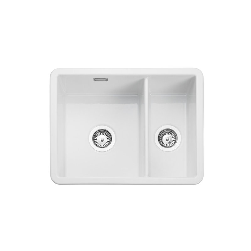 Rustique 595 x 460mm fire-clay ceramic inset or undermount sink with 1.5 bowls