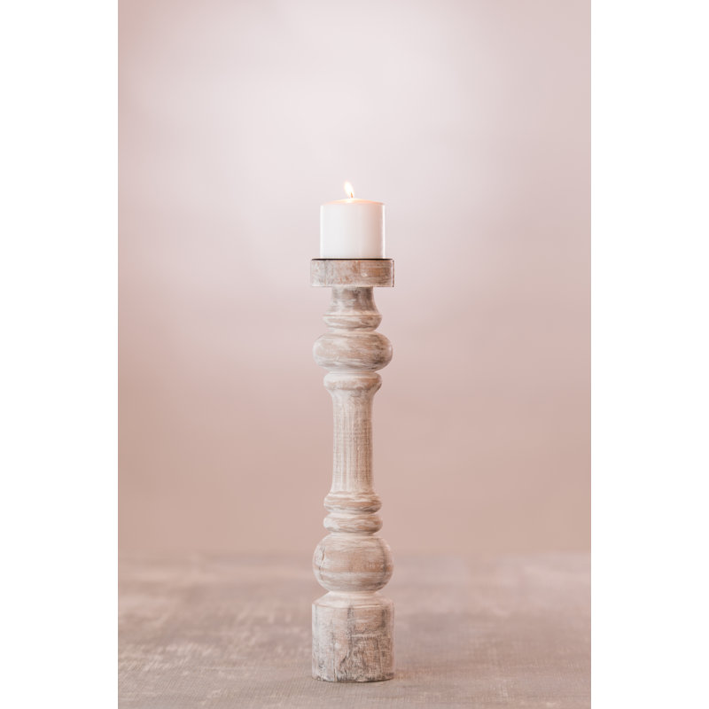 Grand porte-bougie Baroque - blanc, Blanc, H 15 po x l 3,6 po x P 3,6 po