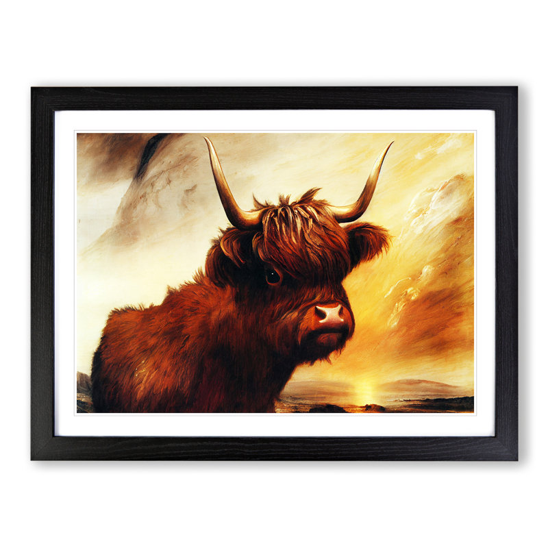 The Iconic Highland Cow - Single Picture Frame Print, 46cm H x 64cm W, Black