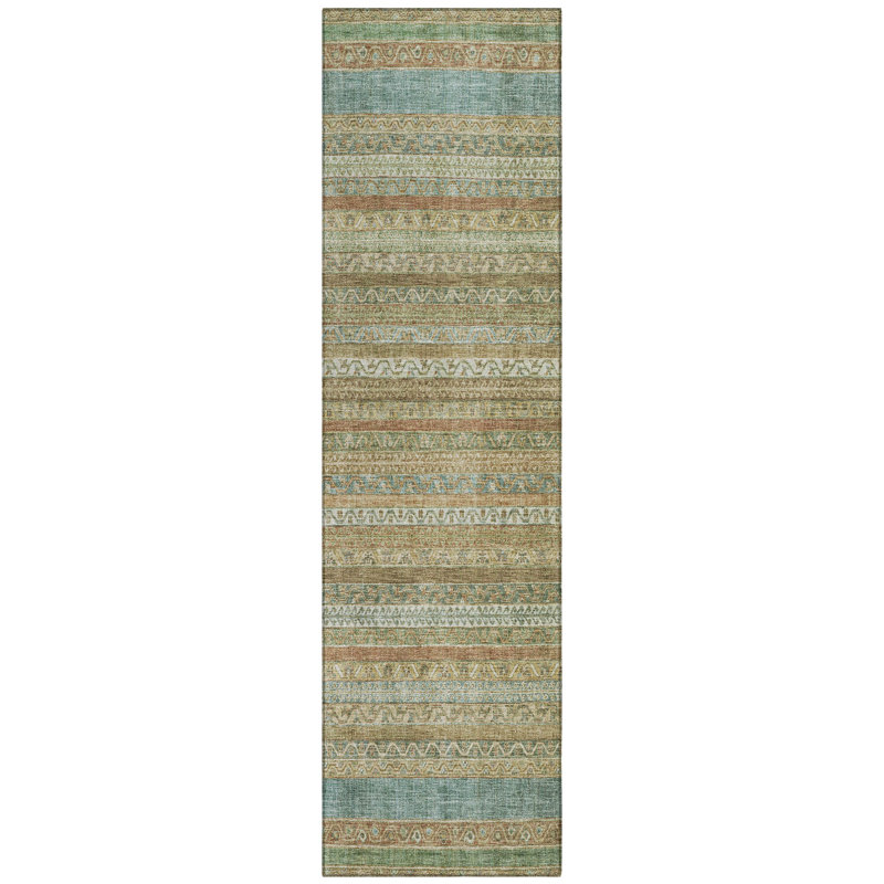 Machine Washable Indoor/Outdoor Chantille ACN2742 Striped Rug, 2'3" x 7'6" Runner, Wheat
