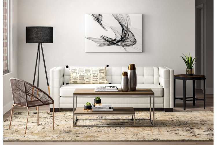 white sofa in a modern black and white living room