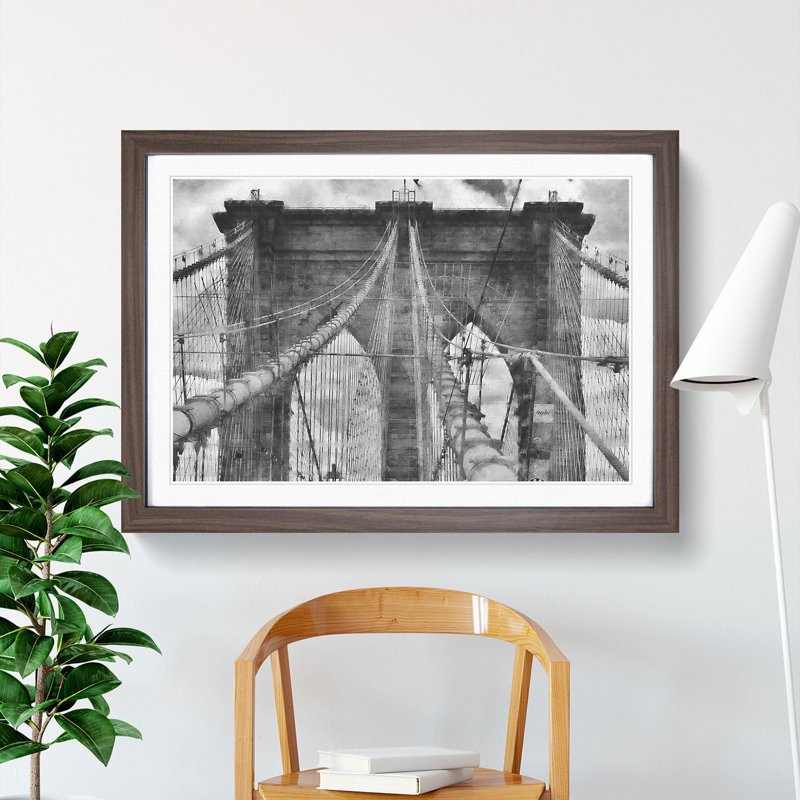 Brooklyn Bridge in New York Vol.1 - Picture Frame Painting, 27cm H x 36cm W x 2cm D, Walnut