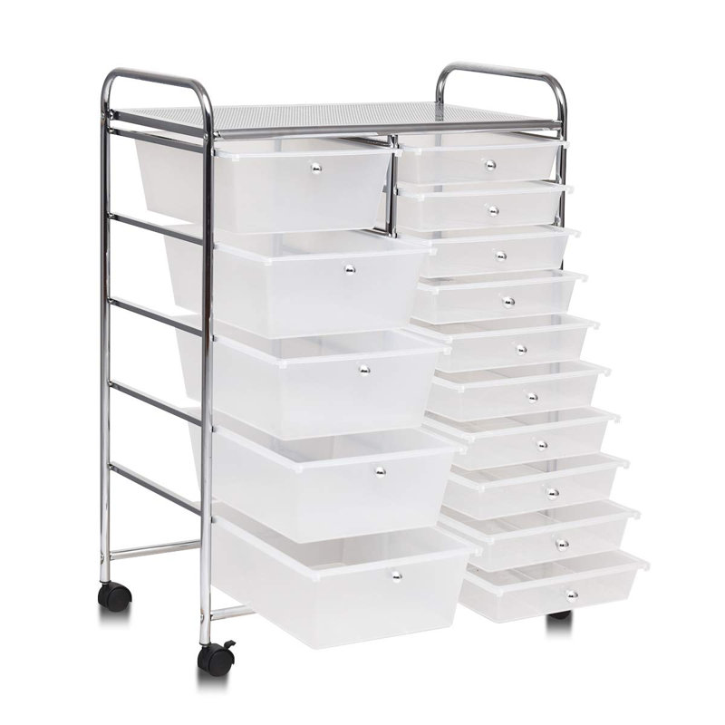 Hallam 15 Drawer Storage Drawer, Translucent White, Chrome