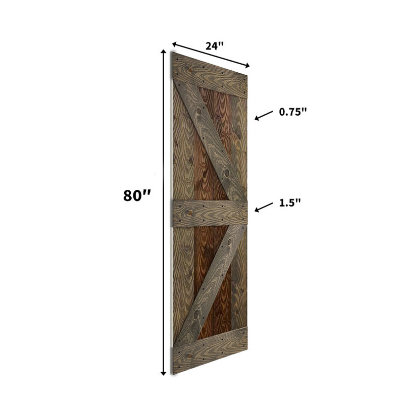 80''H Embossing Knotty Pine Wood Bi- Fold Barn Door With Hardware Kit, Dark Walnut/Aged Barrel, 48" x 80"