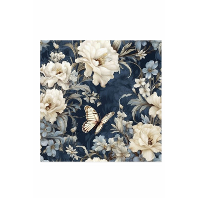 Floral Luxe Flowers Navy Blue IX Cottage Unframed Art Print