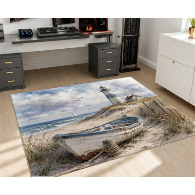 Tapis paysage de bord de mer, bateau, aquarelle artistique, tapis antidérapant, décoration intérieure pour salon, chambre à coucher, entrée, porte d'entrée, cuisine, balcon, appartement