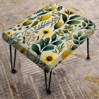 Botanical Ferns In Green And Yellow - Floral Rectangle Ottoman by Design Art