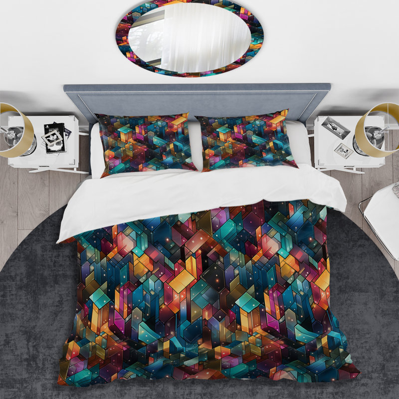 Ensemble de housse de couette Colorful Retro Futurism Fuse, Housse de couette simple + 1 taie décorative stan