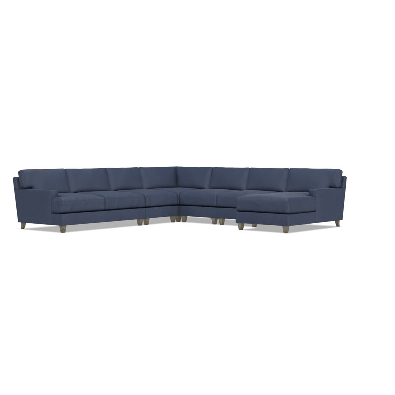 Bernhardt Mila 6-Piece Fabric Sectional, Blue Polyester, Right Hand Facing, 33.5" H x 137" W x 137" D