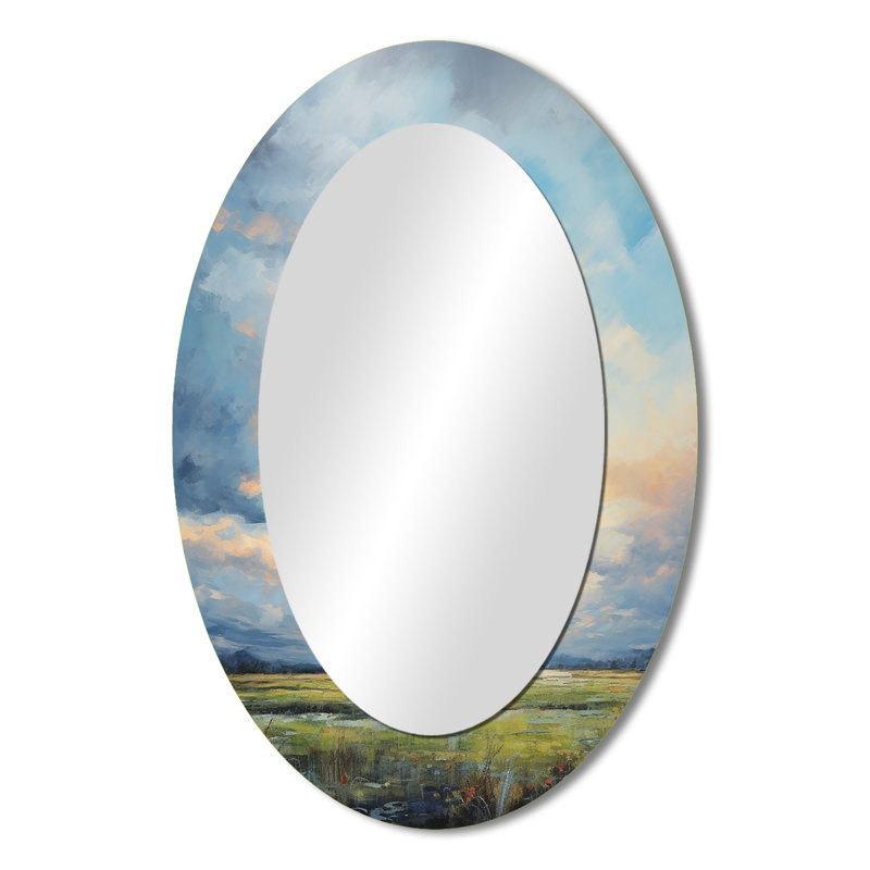 Meadow Bold Horizon III - Green Oval Wall Mirror Decor, 36" x 24"