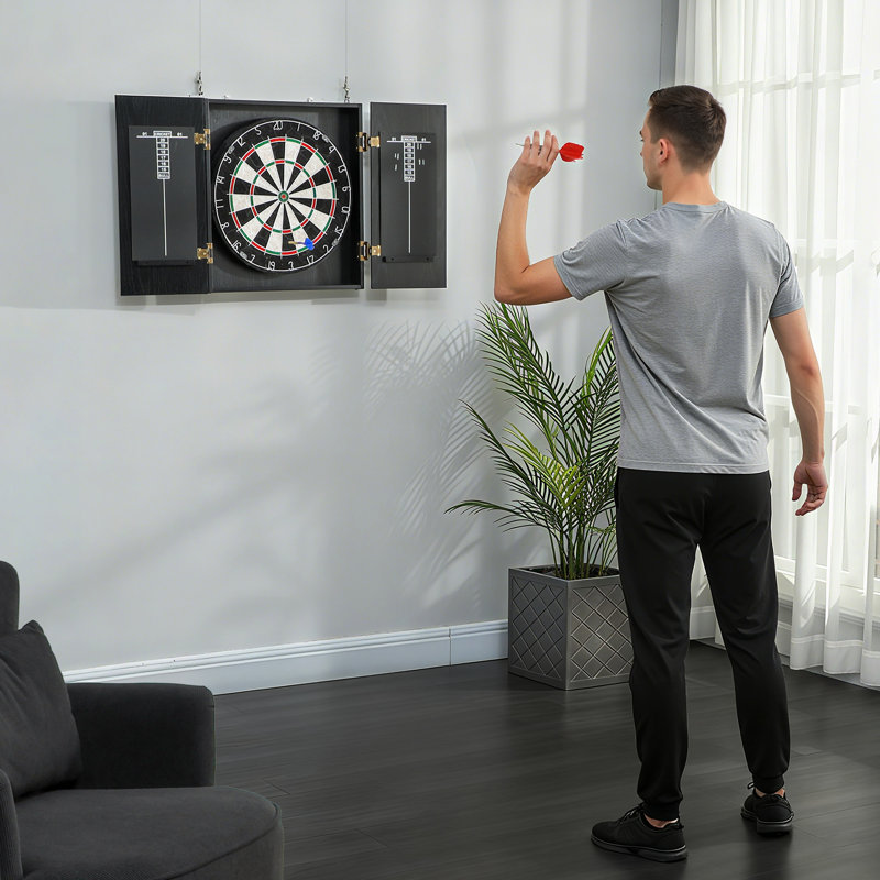 SPORTNOW Professional Bristle Dartboard Set Wood Cabinet for Adults Black