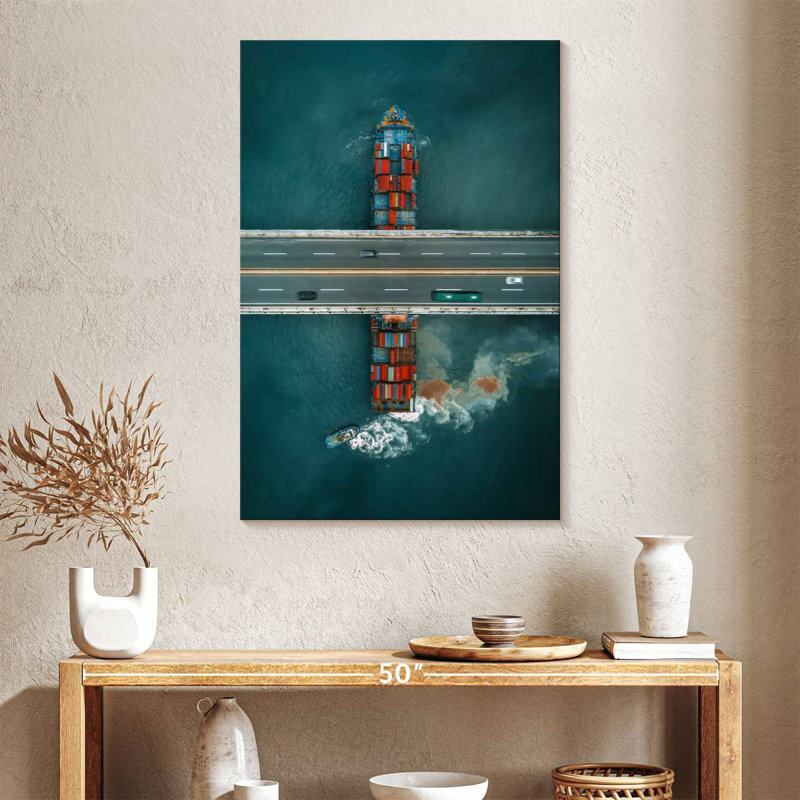 Mehar Cargo Ship Under Bridge, 39" H x 26" W