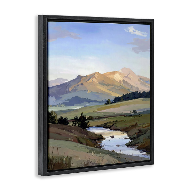 Cadre flottant Across The Valley River, design par Alonza Saunders, H 31 po x l 25 po, Cadre flottant noir de jais