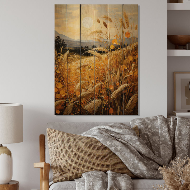 Champ de blé campagne doré II sur bois, H 32 po x l 24 po x P 0,78 po
