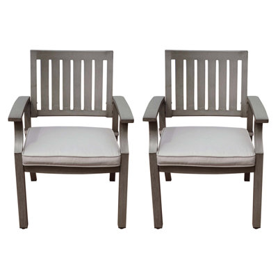Outdoor Modern Aluminum Dining Chair With Cushion (Set Of 2), Dark Gray And Silver