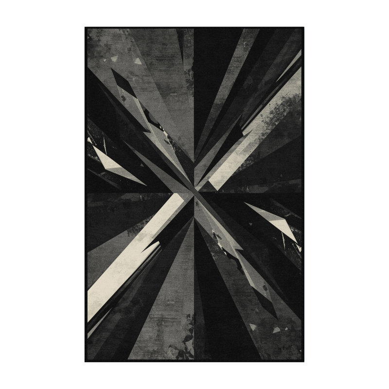 Soft Plush Arce Cutlass Duel Modern & Contemporary Abstract Area Rug in Gray – Black Binding, 6x9