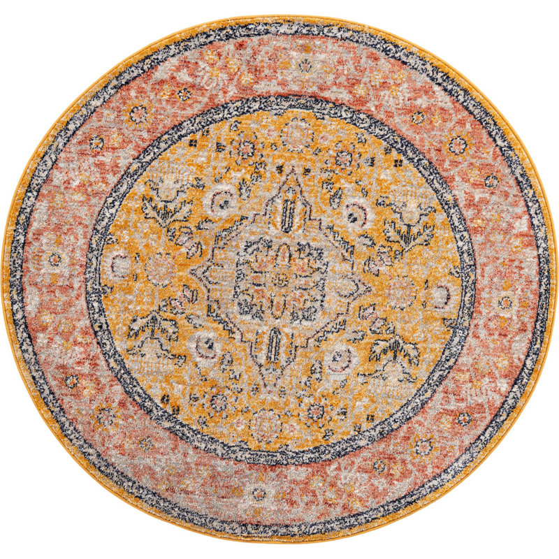 Alkire Oriental Area Rug, Round 3'11", Yellow