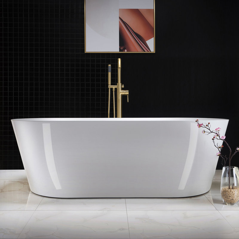 Cove 71'' x 32'' Soaking Acrylic Bathtub, White/Brushed Gold