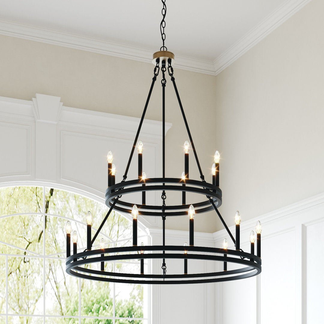 Beck 20 - Light Living Room Steel Dimmable Candle Style Wagon Wheel Chandelier UL Certified Laurel Foundry Modern Farmhouse® 