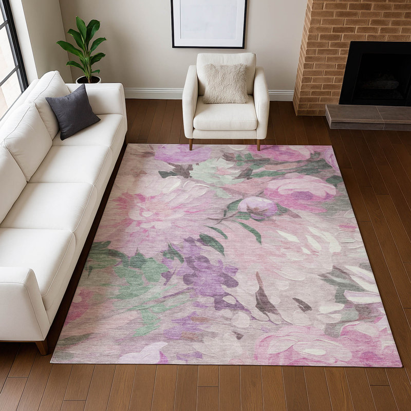 Tapis floral intérieur / extérieur lavable à la machine Huseby ACN2264, Rectangle 2 pi 6 po x 3 pi 10 po
