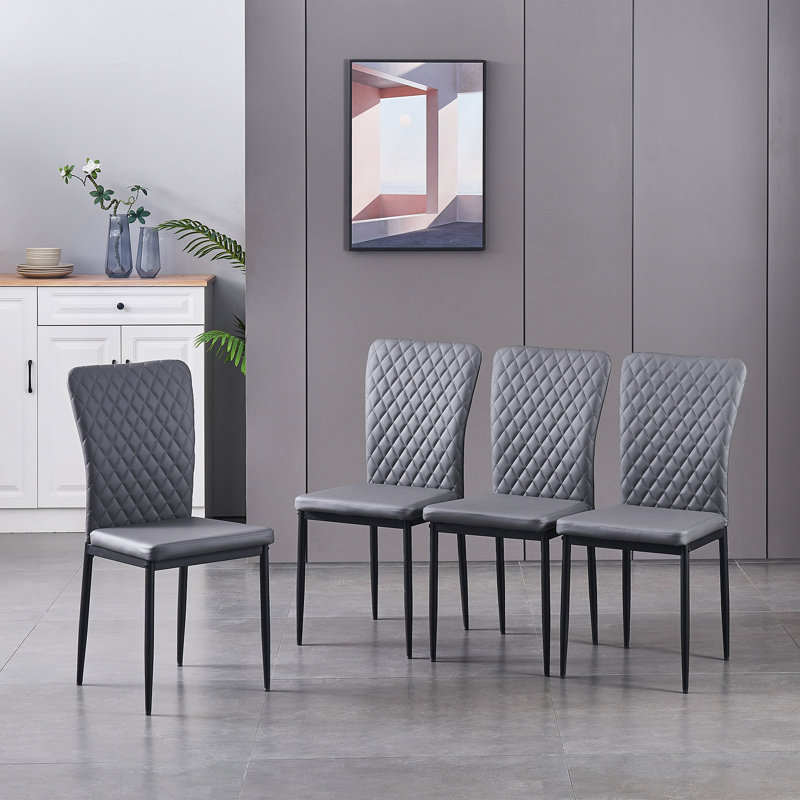 Lelanie Modern Upholstered Faux Leather Armless Dining Chairs, Light Grey