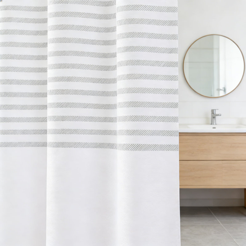 Rideau de douche moderne à rayures imperméable pour salle de bain, tissu lavable à la machine avec crochets, pour baignoire standard de 70 x 72 pouces