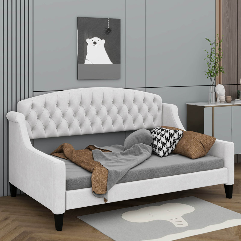 Lit de jour simple élégant avec accents capitonnés, Beige