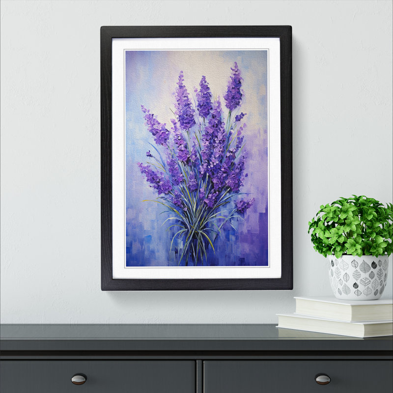 Lavender Flower Contemporary - Single Picture Frame Print on Wood, Black Framed, 34cm H x 25cm W x 2cm D