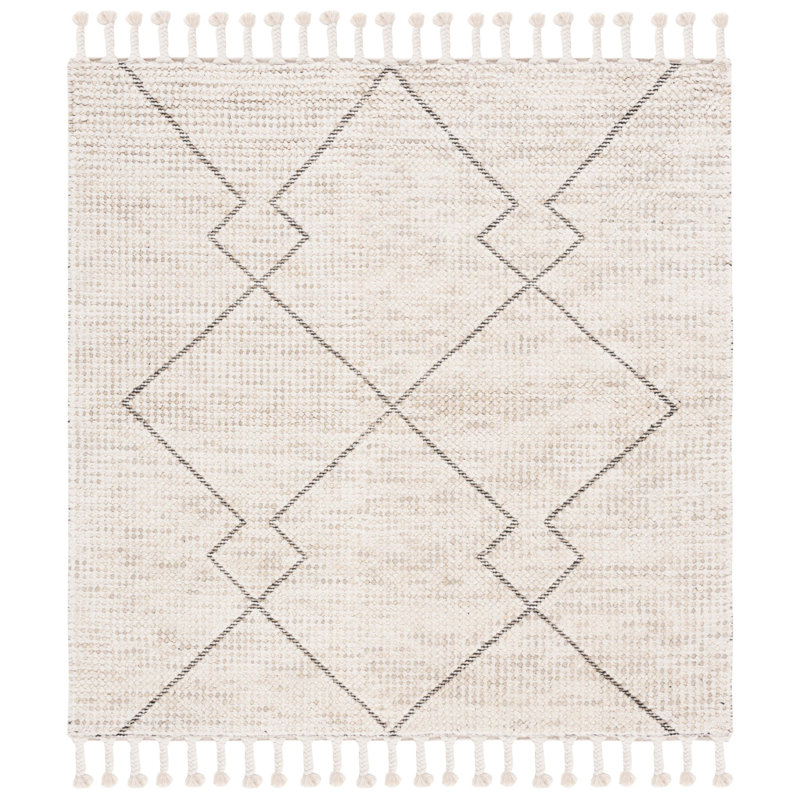 Skyelee Hand Woven Wool Geometric Rug, Square 6'