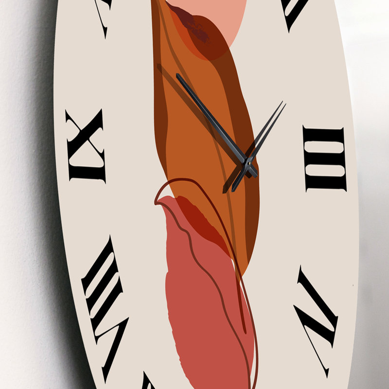 Deux feuilles d'automne tombant sous une pleine lune rouge - horloge murale moderne, Petit