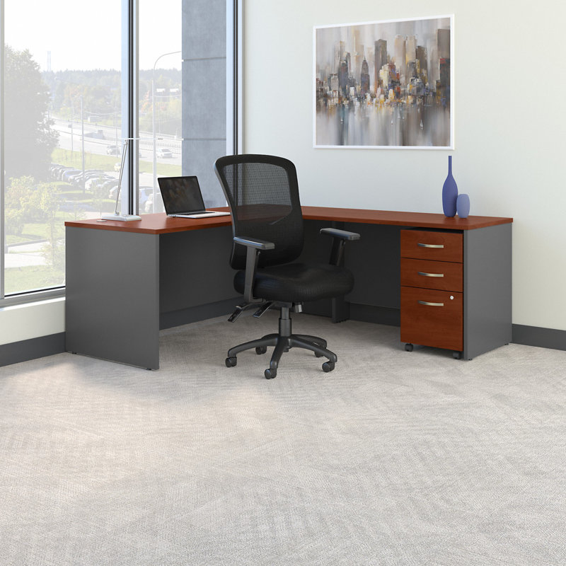 Series C 3 Piece L-Shape Executive Desk Office Set with Chair - Reversible, Hansen Cherry