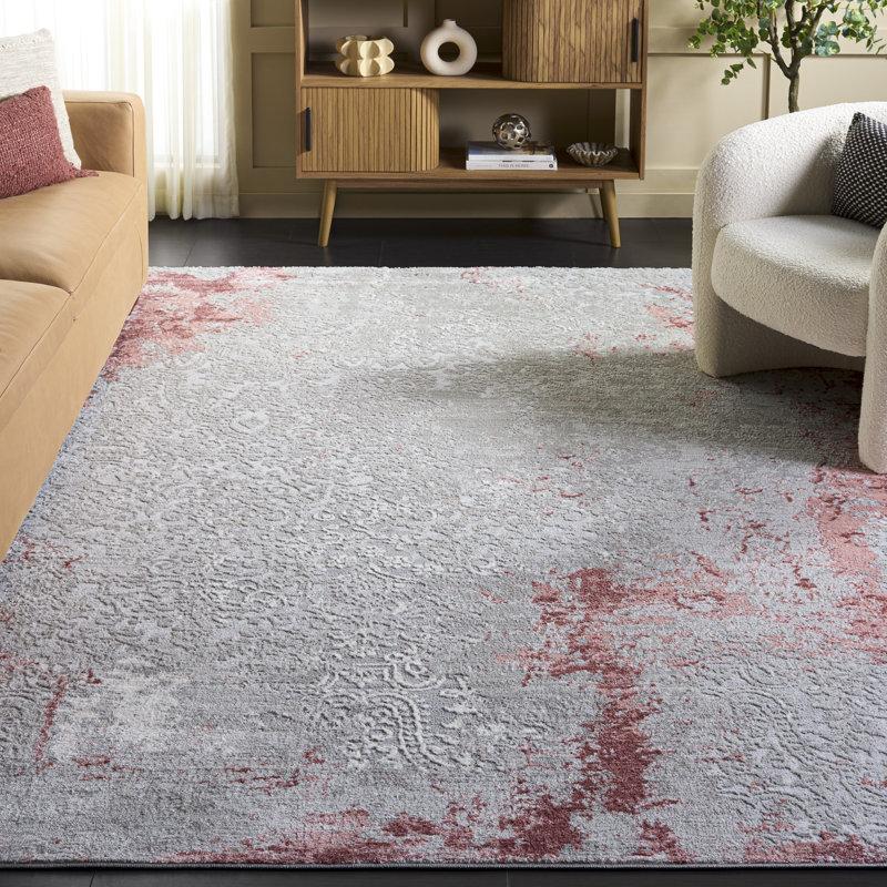 Ernest Oriental Light Grey/Pink Area Rug, Rectangle 8' x 10'